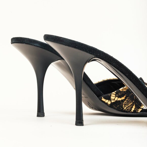 Giuseppe Zanotti Gold & Black Lace Crossover-Strap Mules - Picture 8 of 10